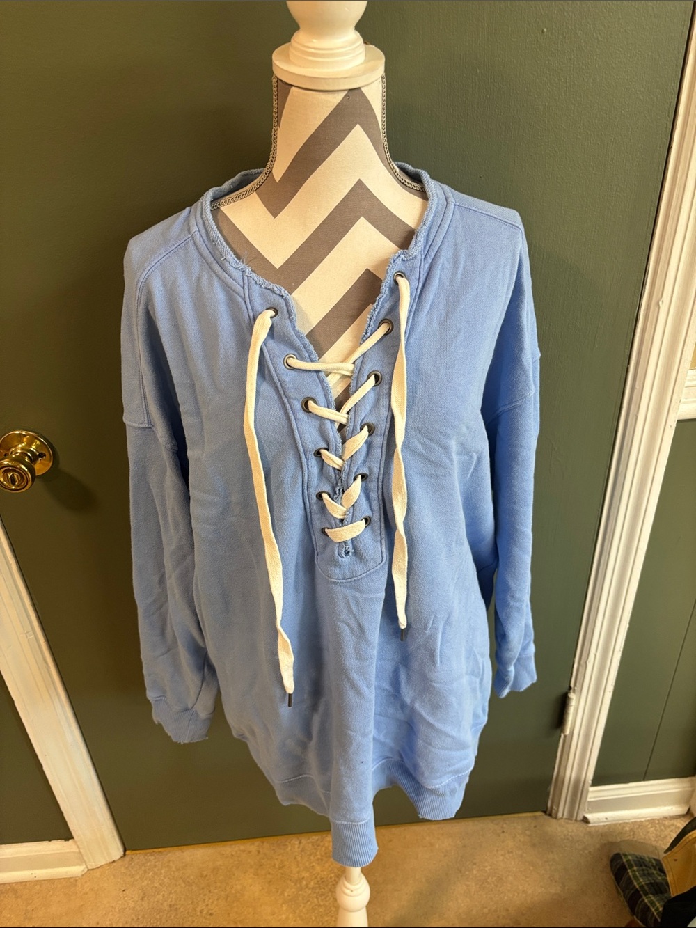 aerie Light Blue Lace-Up Pullover Hoodie